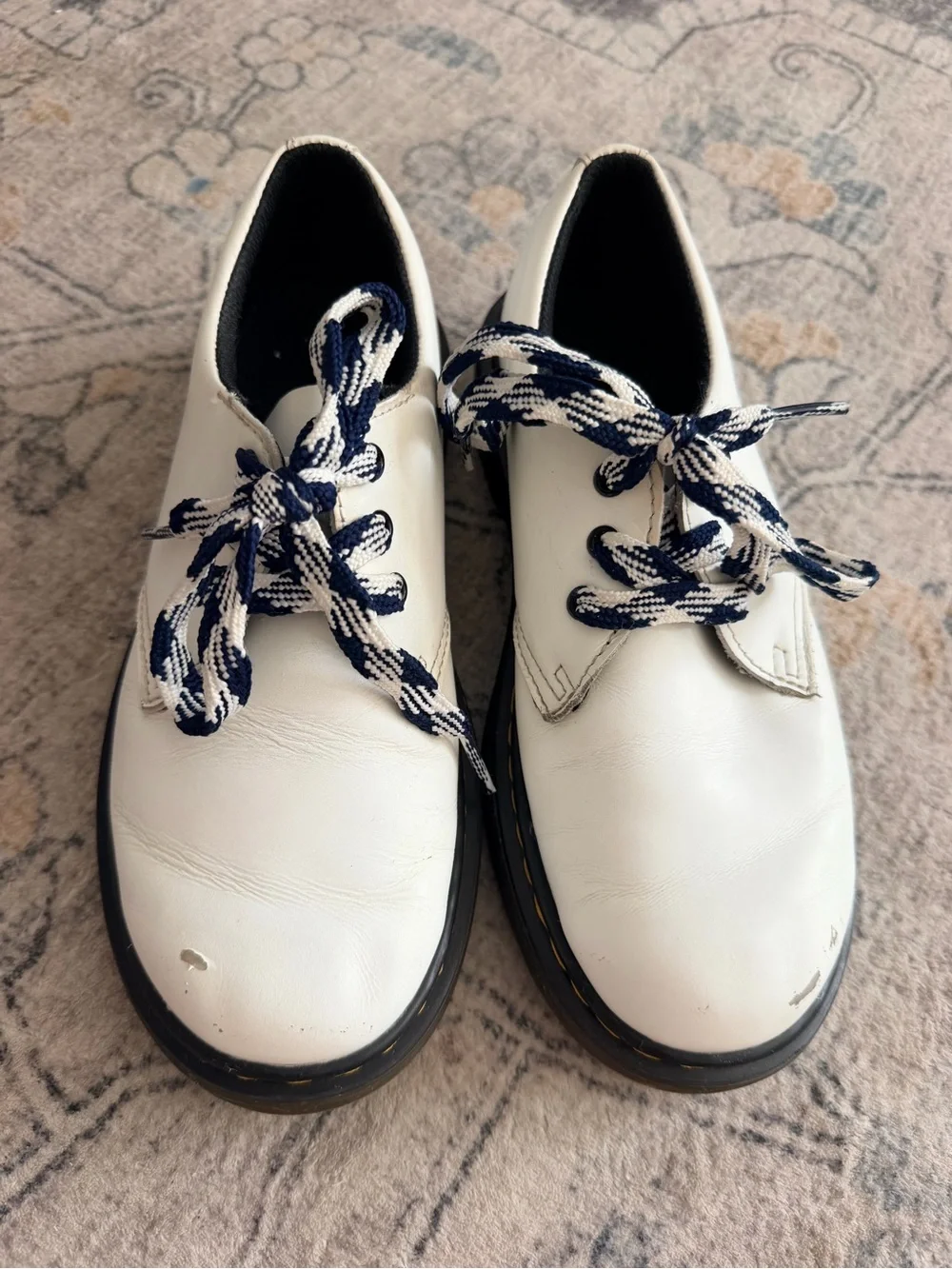 Dr Marten White Leather Platform Oxford Shoes with black Laces